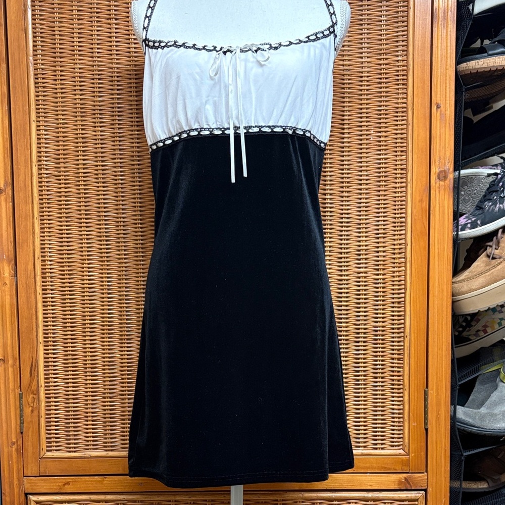 Dolls Kill Black and White Velvet Bow Dress